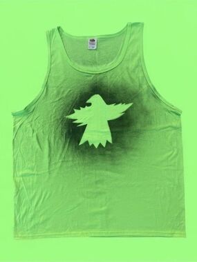 GREEN DOVE TANK lightweight tank top with black spray paint dove design - XL